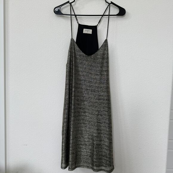Everly Dresses & Skirts - EVERLY Slip Mini Dress Metallic Grid Black Silver Strappy A-Line Cocktail L